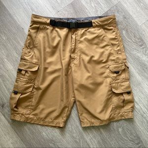 Iron Co Cargo Shorts Mens Size 38 Belted Flat Front Beige Hiking Outdoor Pockets